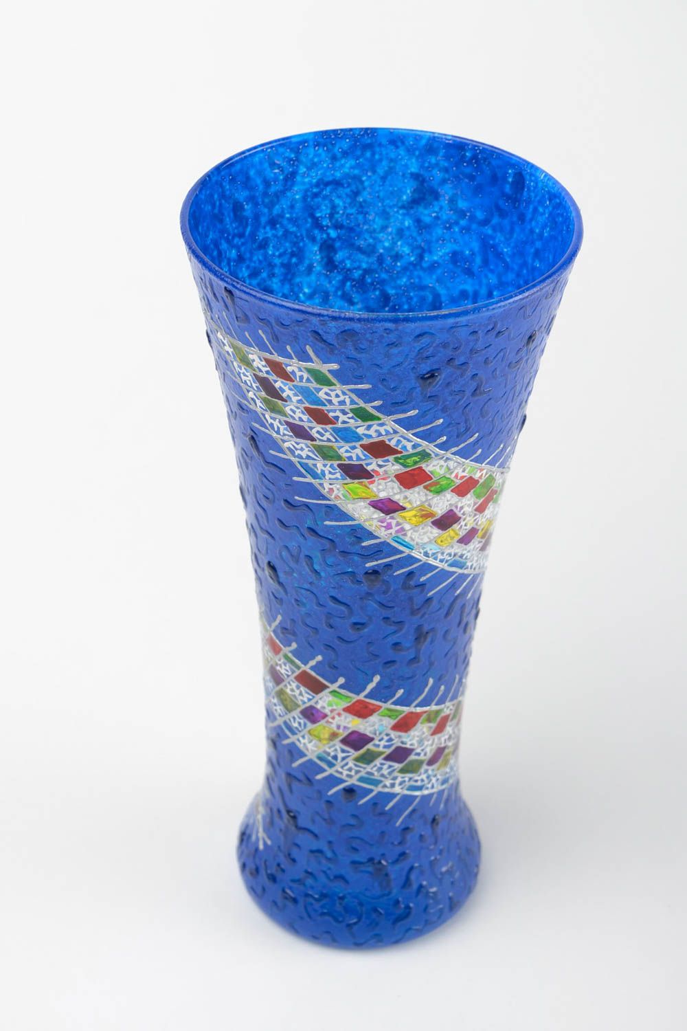 Vase verre fait main Déco maison Cadeau original 50 cl bleu pour fleurs photo 3