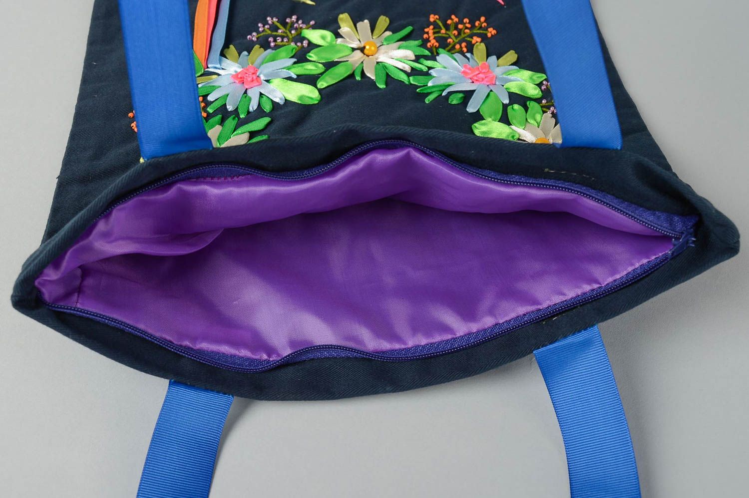 Сумка ручной работы тканевая сумка вышитая атласными лентами женская сумка Венок фото 4