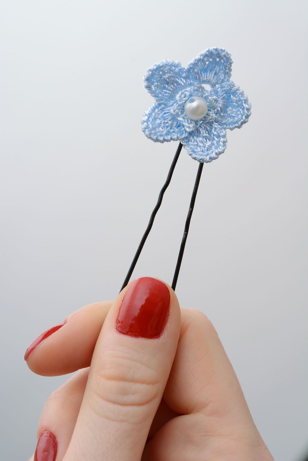 Ensemble d'épingles à cheveux fait main en métal avec fleurs tricotées photo 5