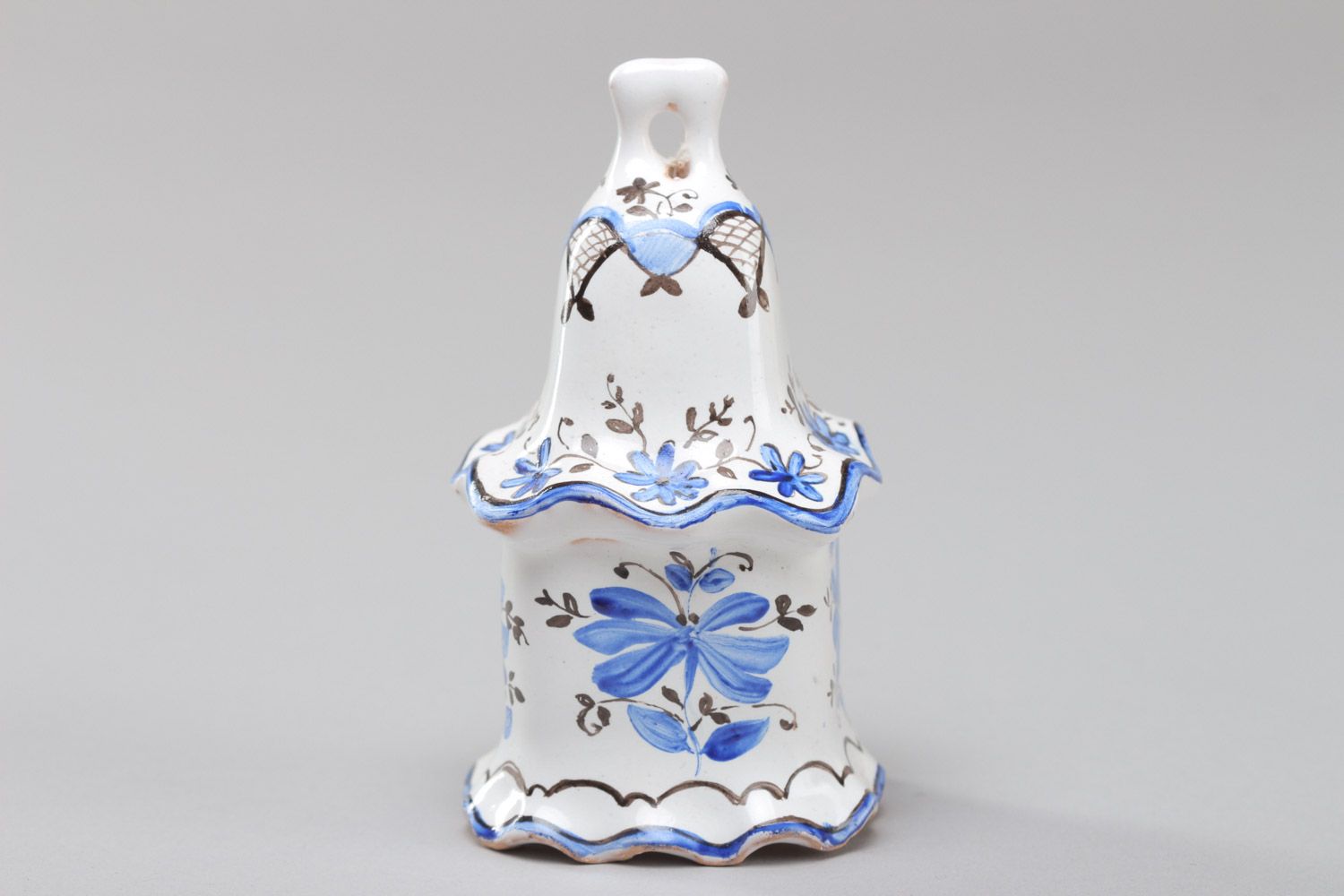 Clochette céramique peinte d'émail et couleurs faite main décorative bleue photo 2