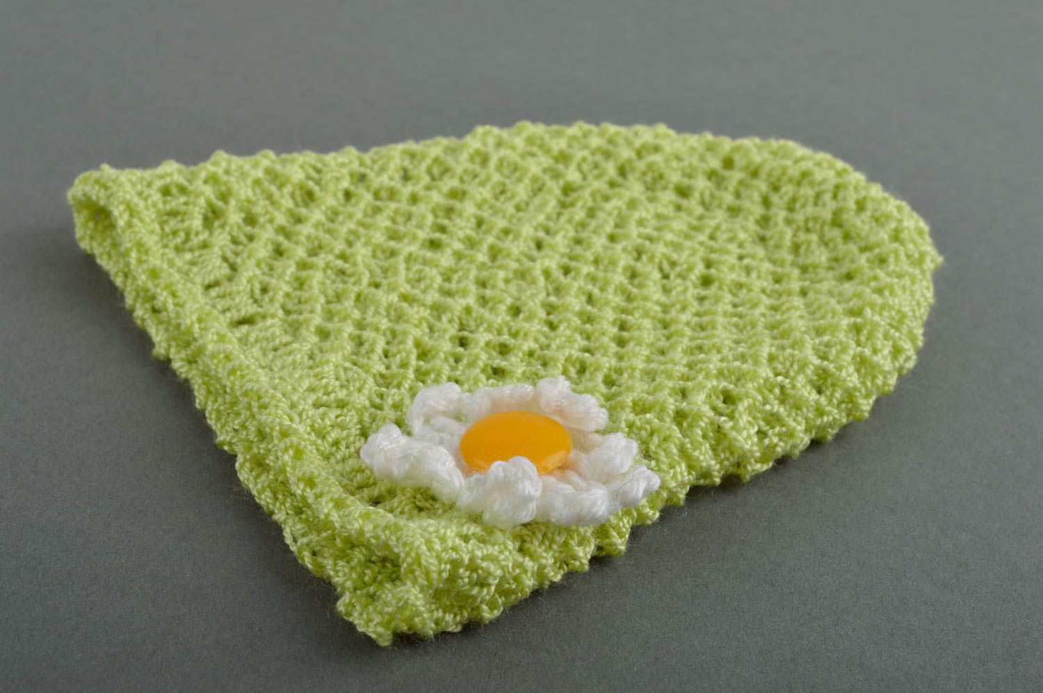 Gorro artesanal tejido ropa para recién nacidos gorro para niñas verde con flor foto 4