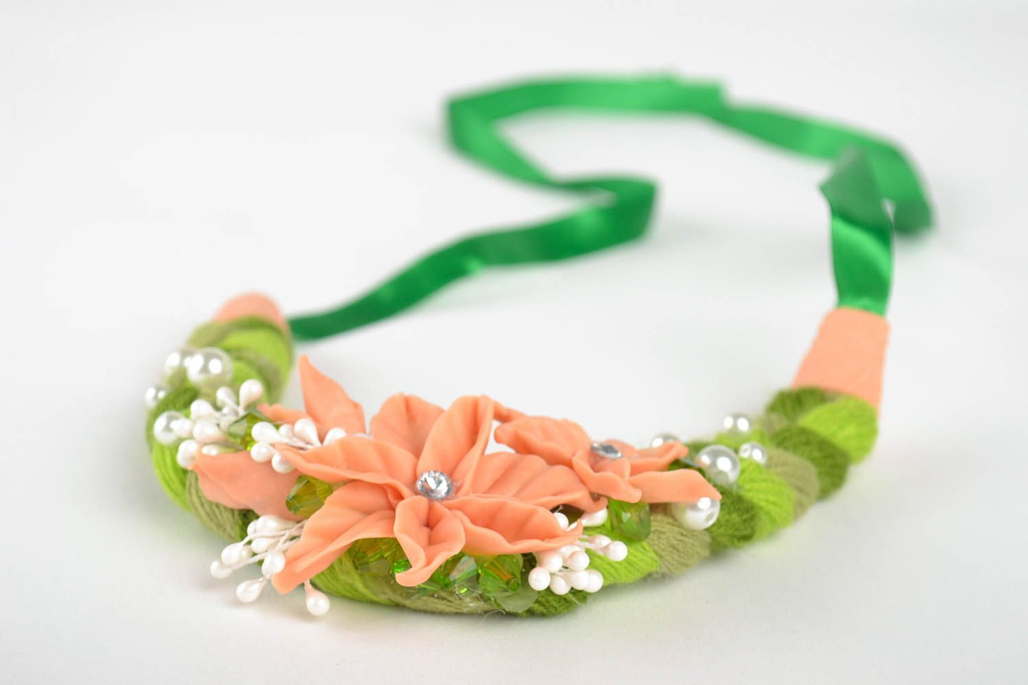 Handmade Blumen Collier Modeschmuck Halskette Geschenk für Frauen aus Polymerton foto 4
