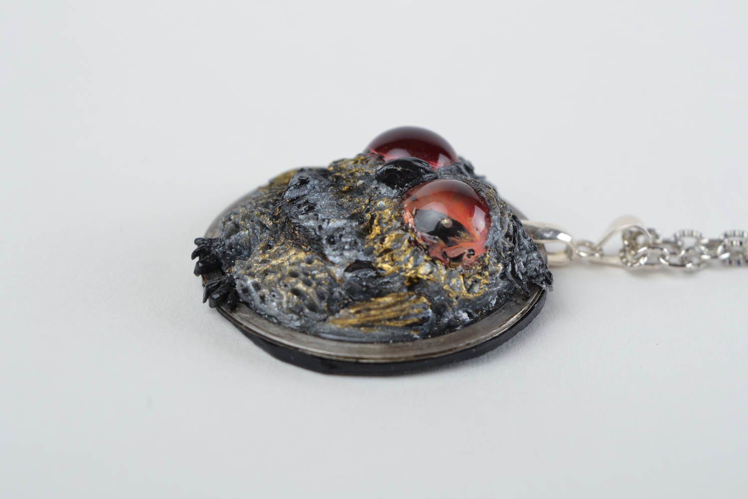 Beautiful volume handmade designer neck pendant created of plastic and metal photo 5