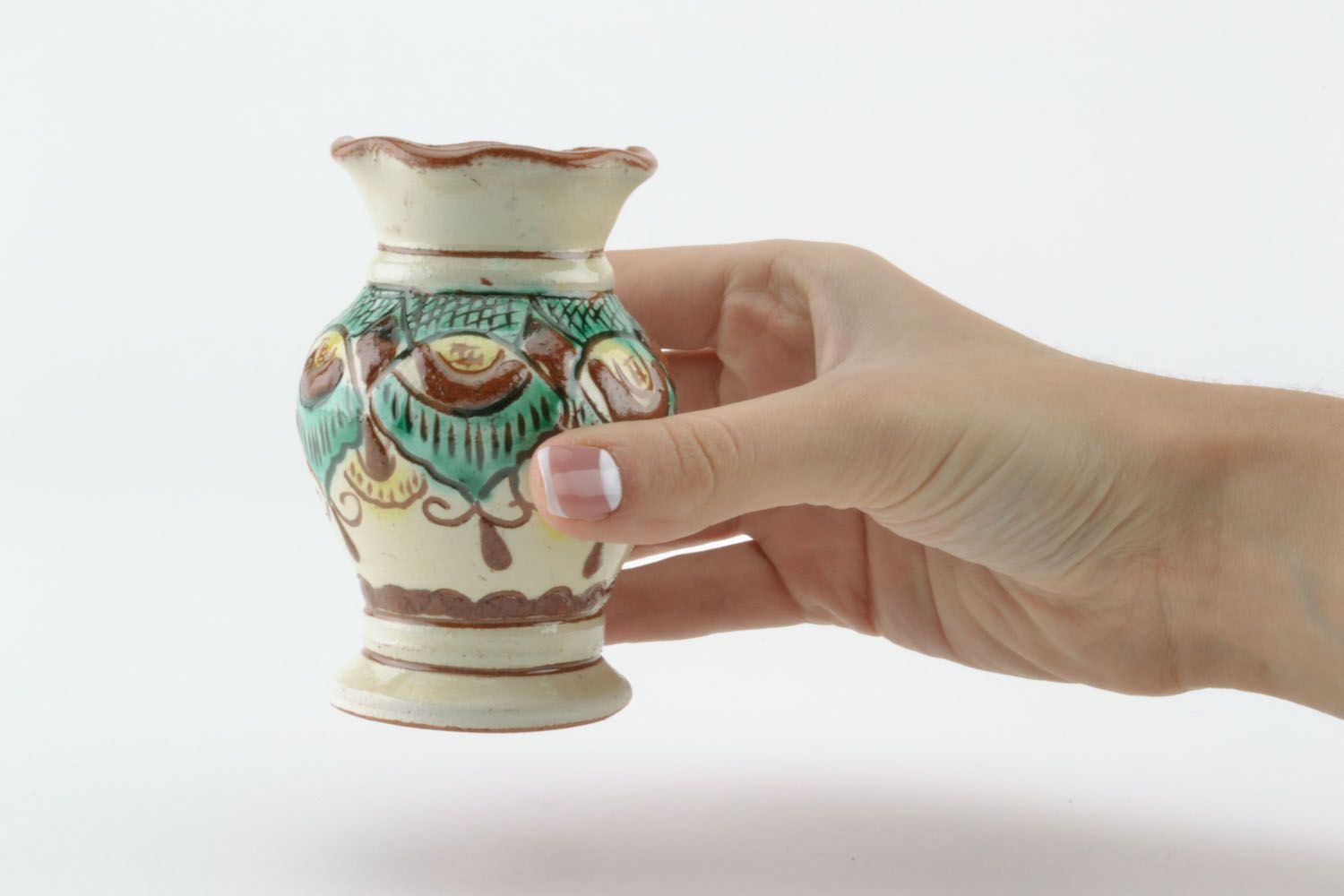 Vaso artesanal de cerâmica decorativo para flores secas com pintura gutsul foto 3