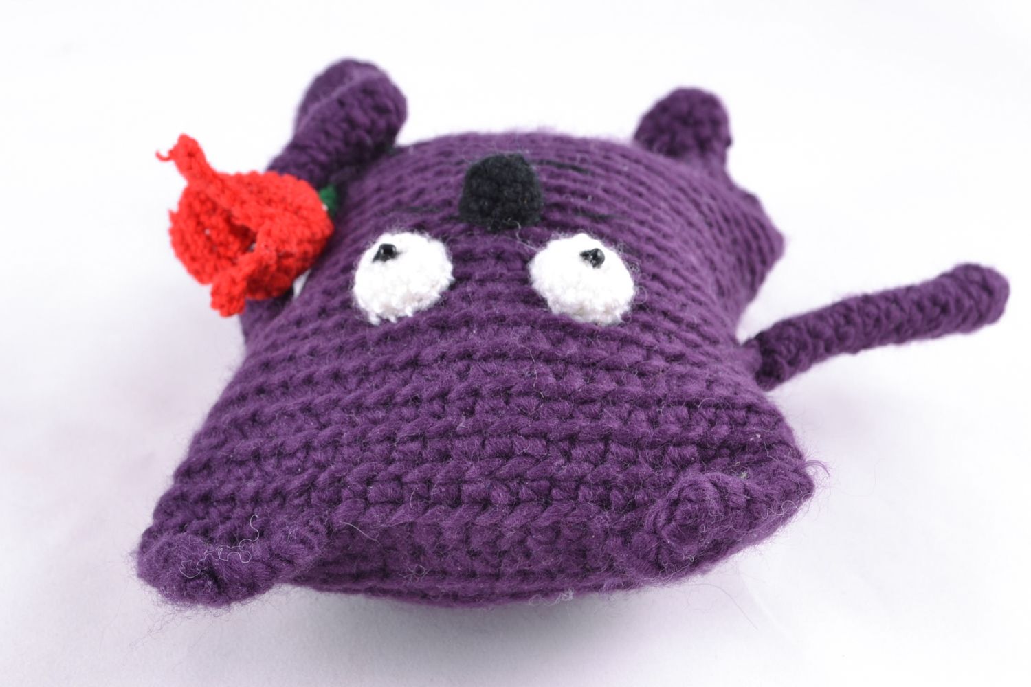 Giocattolo a maglia fatto a mano pupazzo a forma di gatto viola a uncinetto foto 5