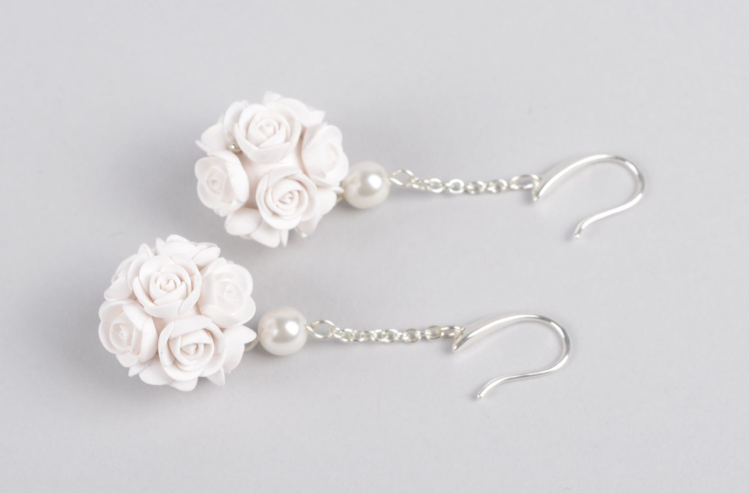 Handmade white tender earrings cute wedding accessory earrings with charms photo 3