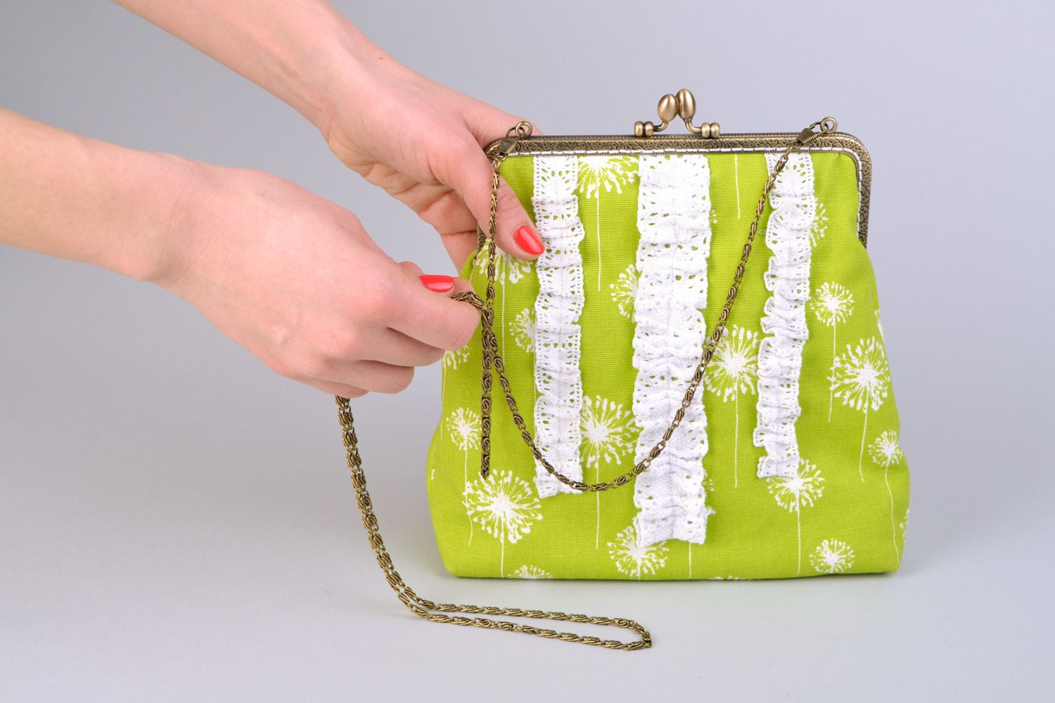 Petit sac à main textile vert fait main de style boho original   photo 2