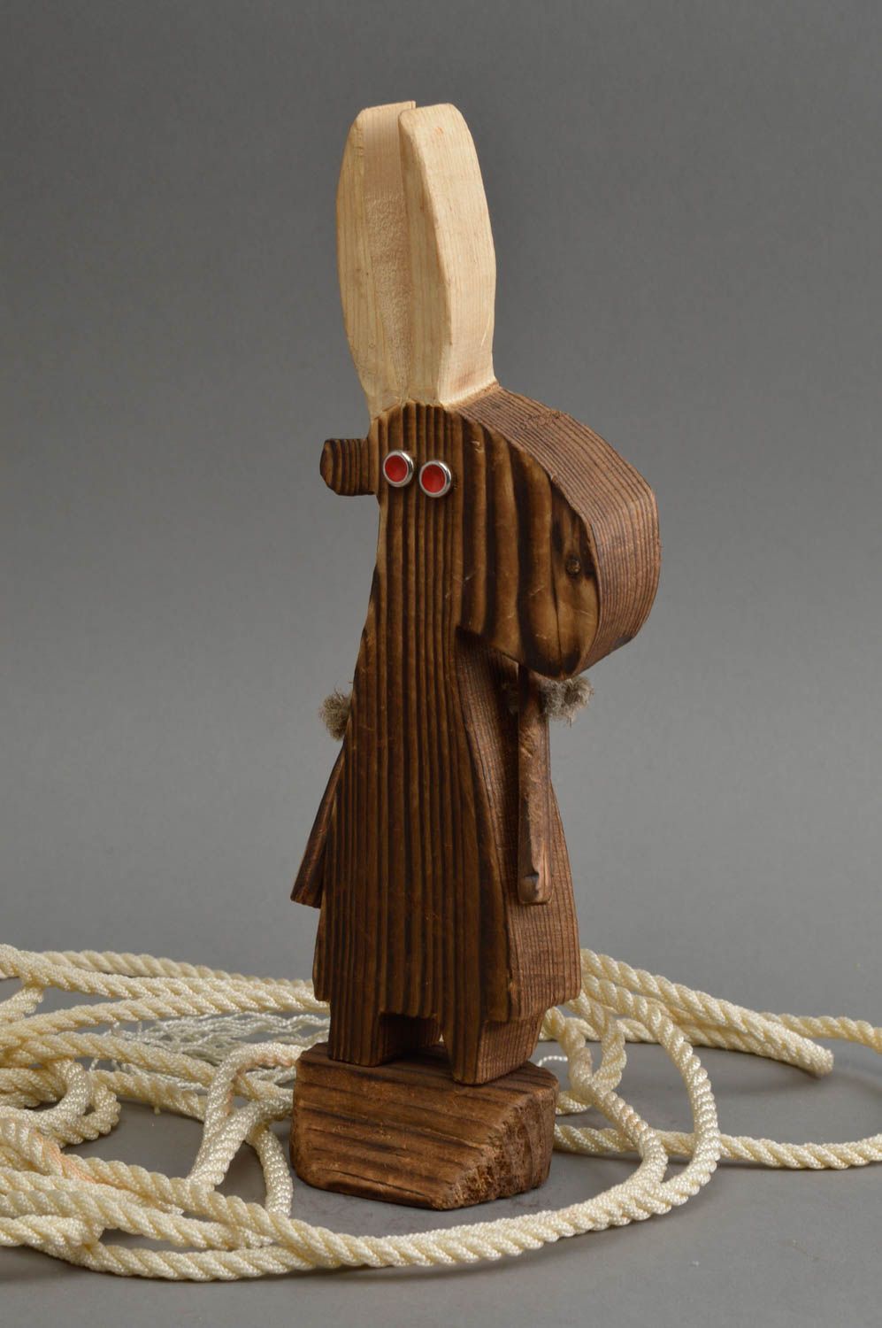 Künstlerische Statuette aus Holz Ziege lustig handgeschaffen grell klein schön foto 1