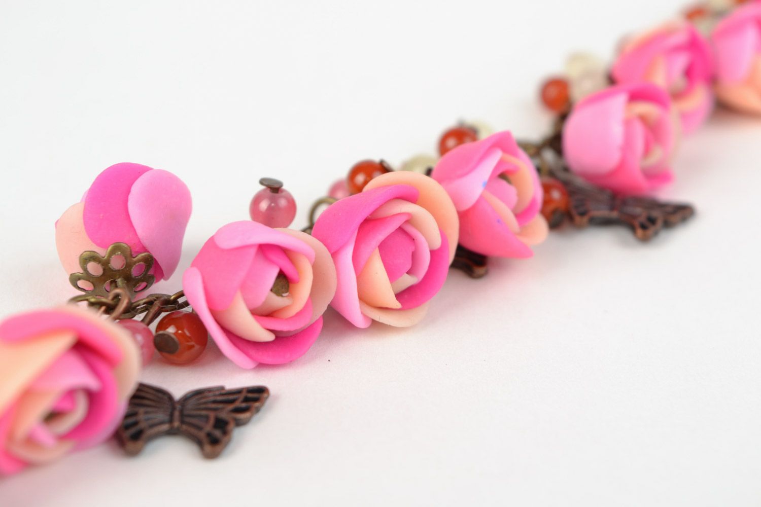 Ensemble de bijoux en pâte polymère roses à motif floral faits main 2 pièces photo 5