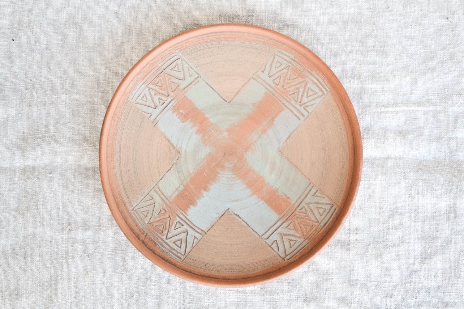 Керамическая тарелка ручной работы глиняная посуда расписная тарелка плоская фото 3