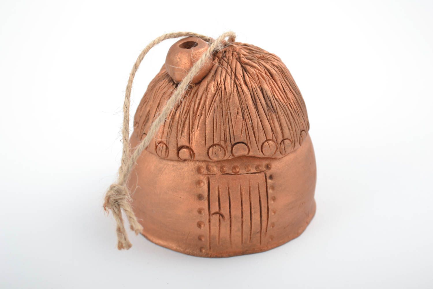 Керамический колокольчик домик сувенир ручной работы фигурка из глины  фото 2