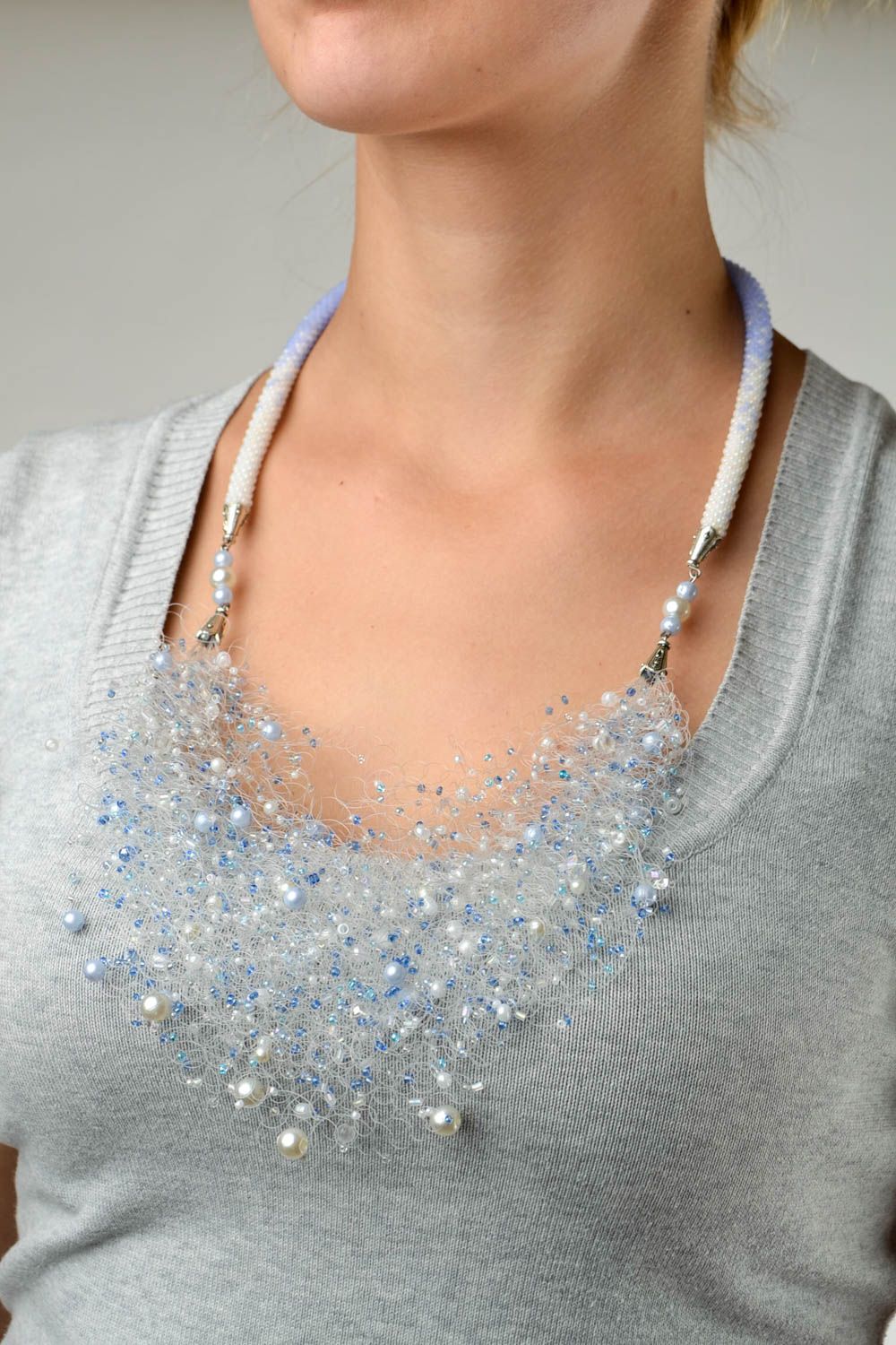 Handmade air necklace unusual fashion jewelry crocheted designer accessory photo 1