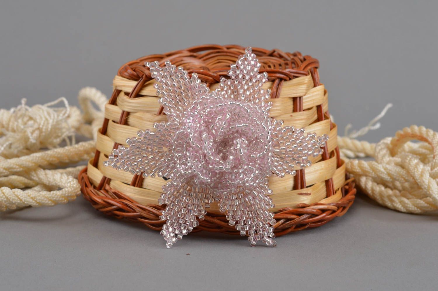 Designer flower brooch beaded handmade accessory pink beautiful jewelry photo 1