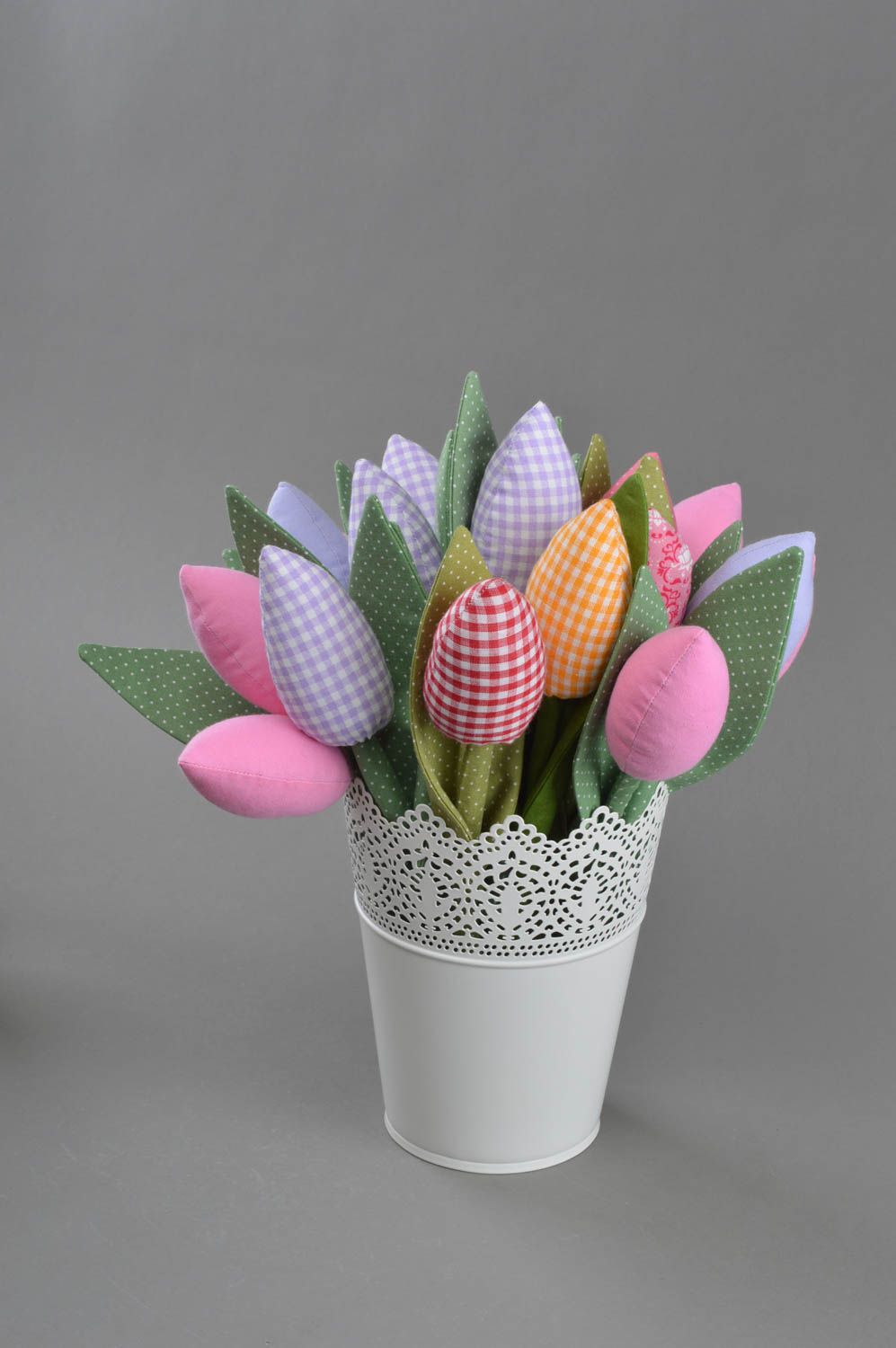 Handmade decorative soft fabric flower checkered red tulip interior soft toy photo 3