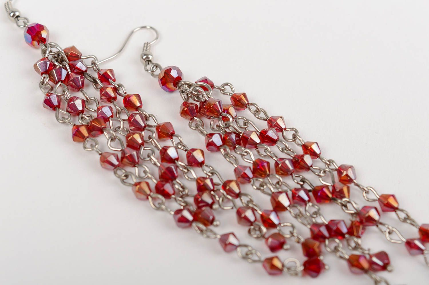 Crystal earrings with charms handmade accessory with beautiful red charms photo 5