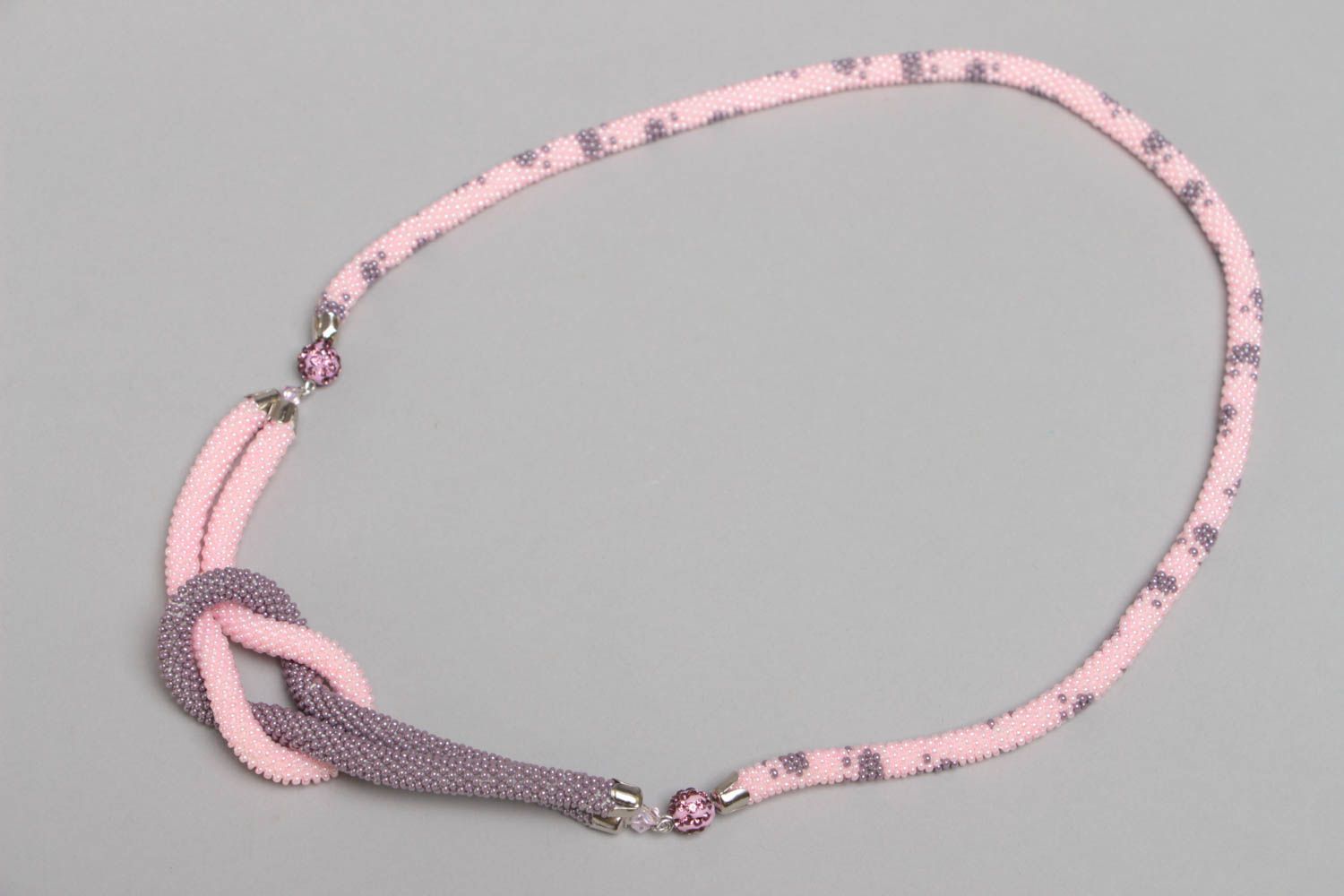 Handmade designer two colored pink and violet beaded cord necklace for women photo 2