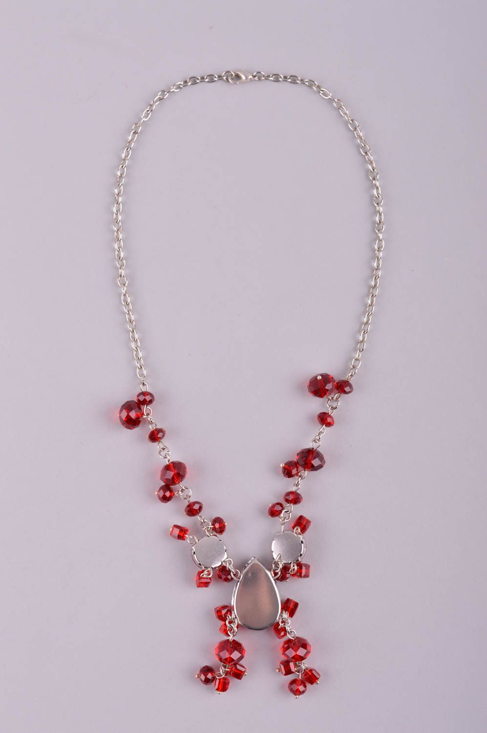 Damen Collier handgefertigt Schmuck Halskette Kristall Schmuck in Rot zart foto 4