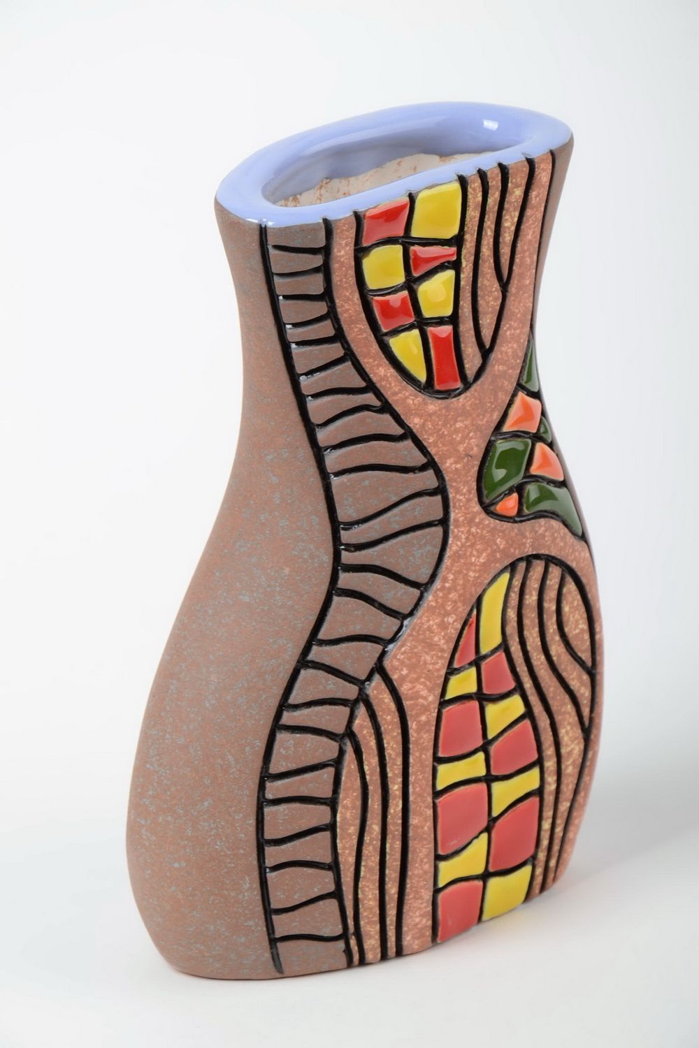 Vase peint de pigments colorés en demi-porcelaine fait main design 1.5 l photo 2