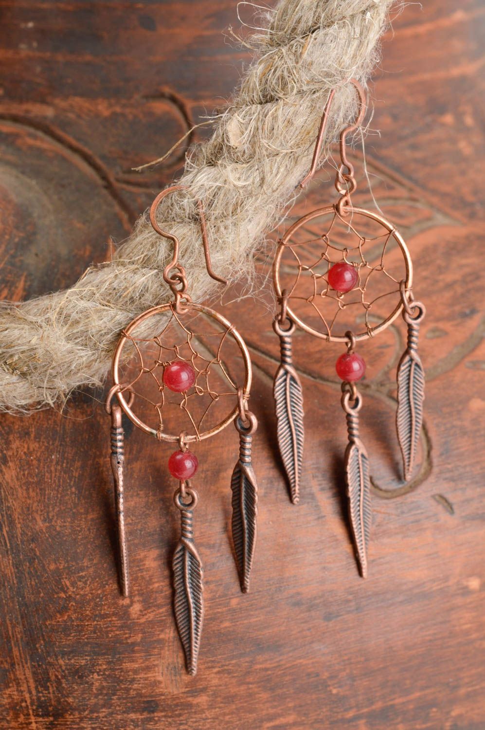 Copper earrings dreamcatcher earrings metal earrings stylish fashion bijouterie photo 1