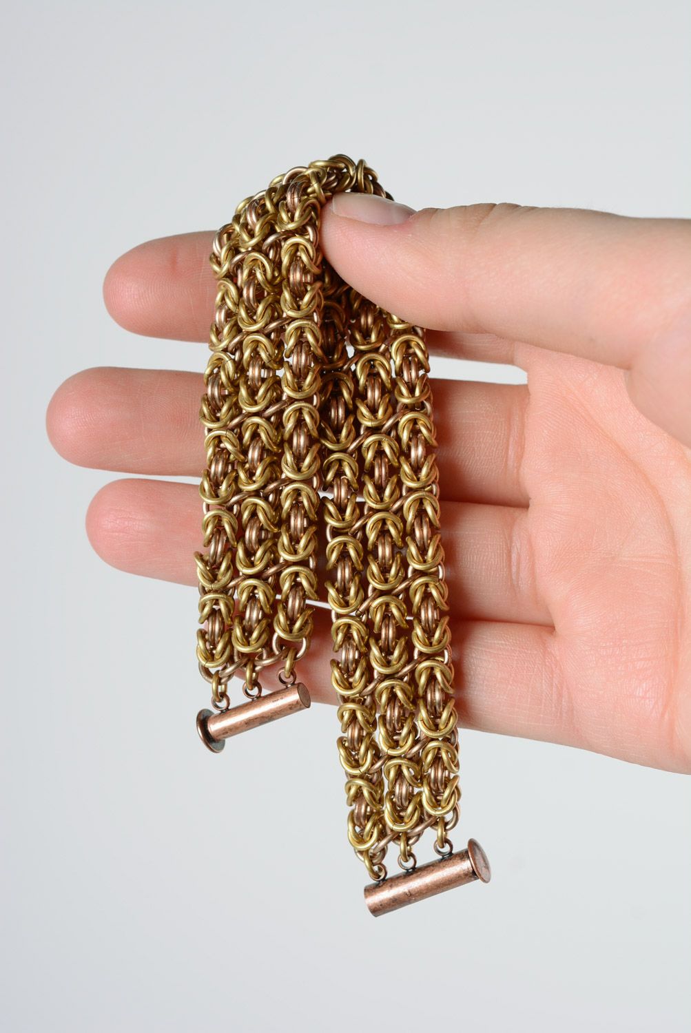 Breites einzigartiges ungewöhnliches Damen Ketten Armband aus Metall handgemacht foto 5