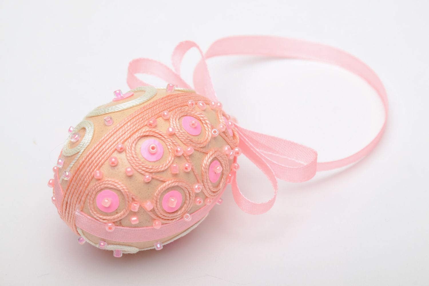 Интерьерная подвеска в виде яйца розовая нежная  фото 4