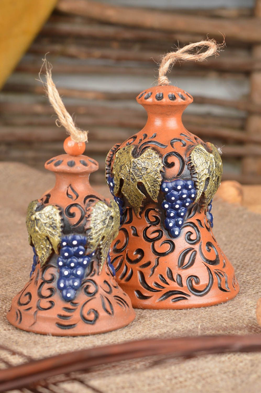 Handmade unusual designer set of ceramic bells for home decor 2 pieces photo 1