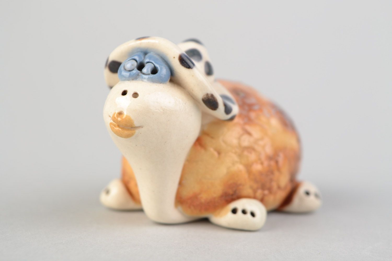 Handmade funny small decorative ceramic figurine of turtle painted with glaze photo 1