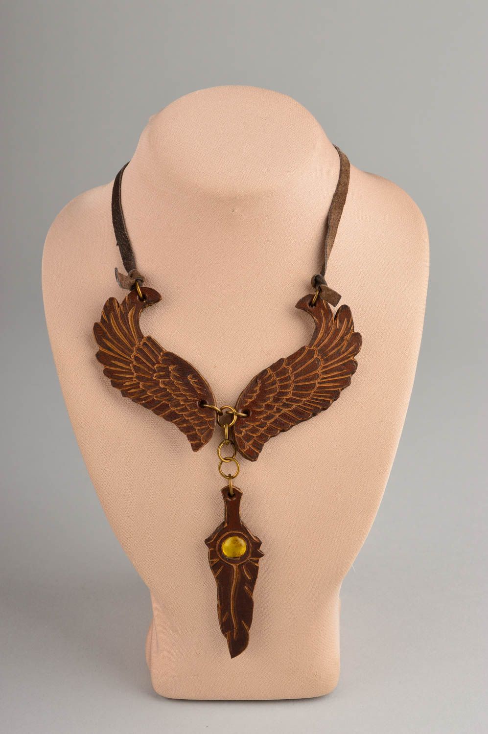 Handmade Halskette mit Anhänger Schmuck für Damen Frauen Accessoire aus Leder foto 1