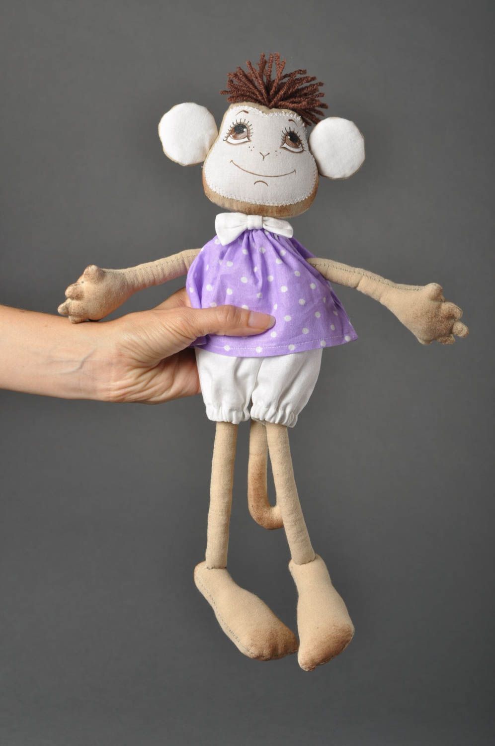 Jouet singe Peluche faite main textile peinte originale Cadeau pour fille photo 4