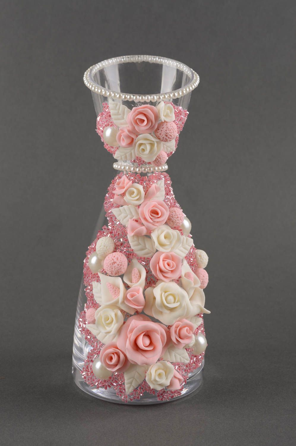 Vase décoratif fait main Déco maison en verre rose décoré Cadeau pour femme photo 2