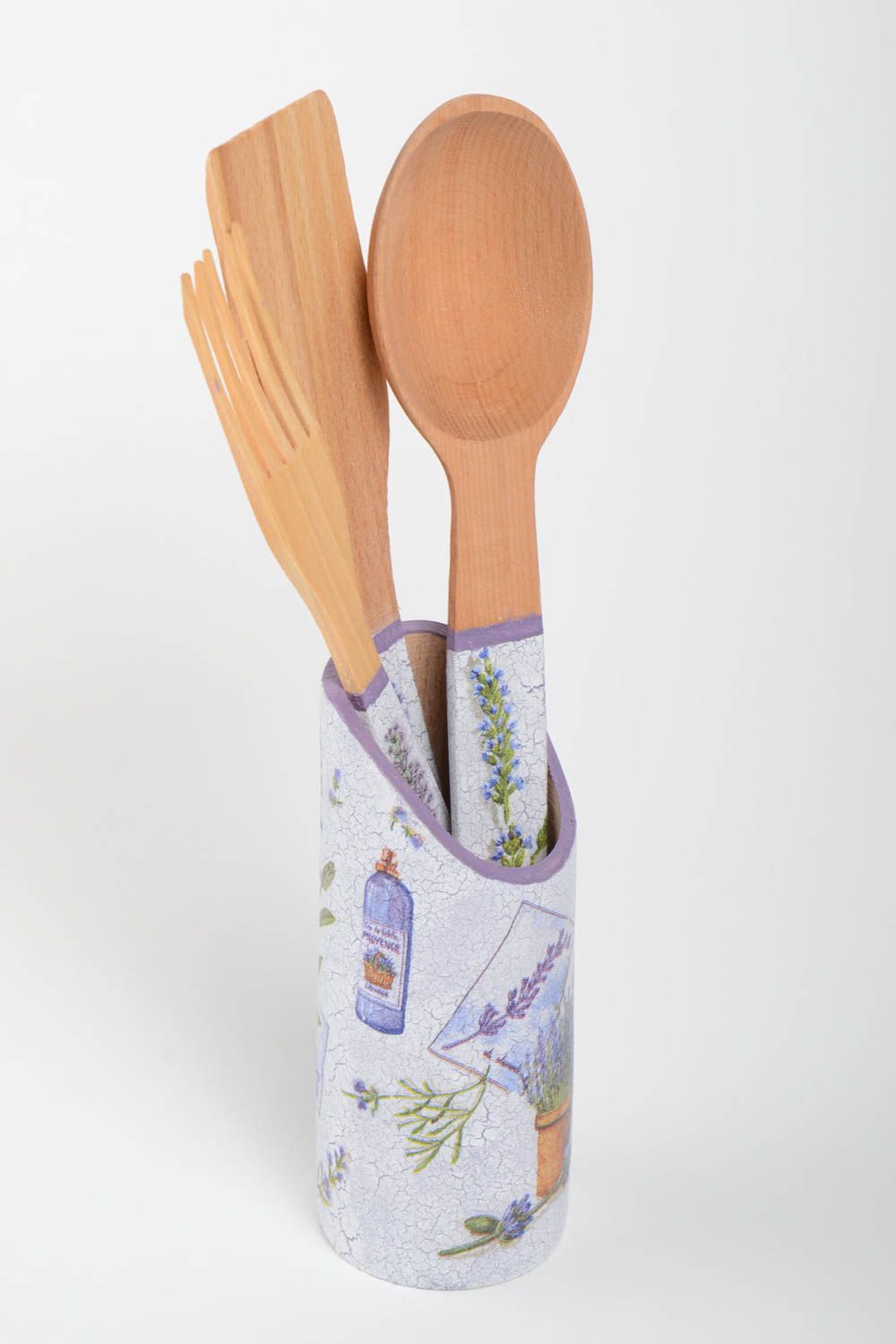 Handmade kitchen utensils set wooden spatula fork spoon decoupage ideas photo 4