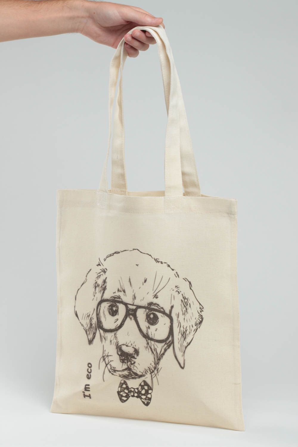 Women's handmade beautiful eco fabric shoulder bag with painting Dog photo 5