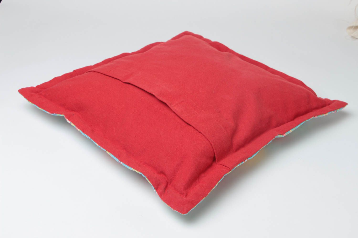 Beautiful handmade designer patchwork accent pillow sewn of cotton fabric photo 4