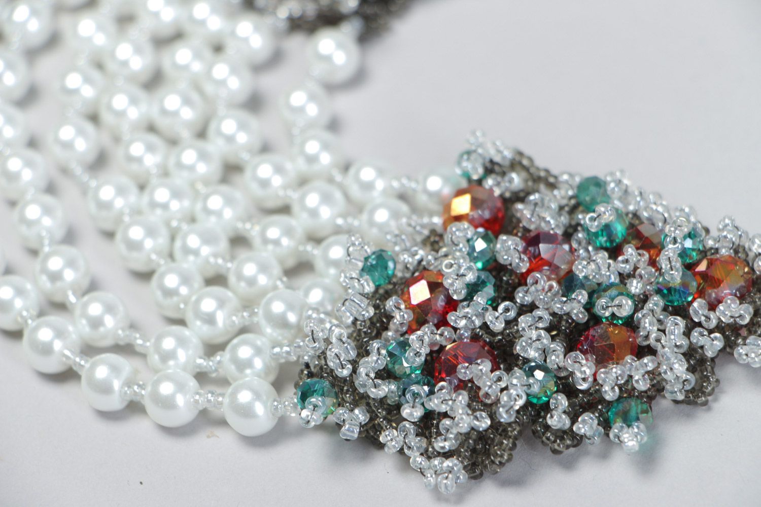 Collar de abalorios de noche con perlas artificiales hecho a mano vistoso foto 4