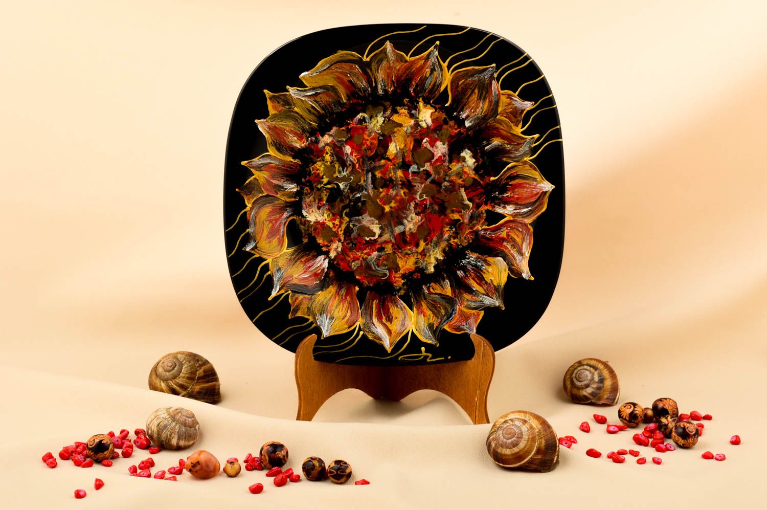 Декоративная тарелка handmade красивая тарелка Подсолнух подарочная тарелка фото 1