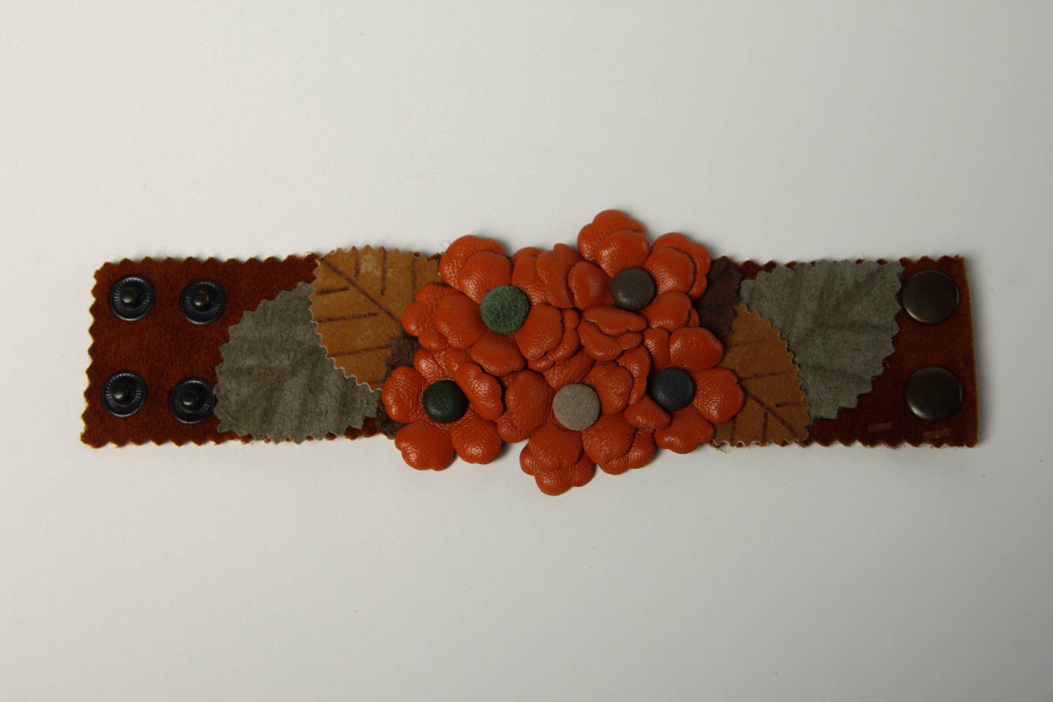 Широкий кожаный браслет хенд мейд кожаный аксессуар браслет на руку оранжевый фото 3