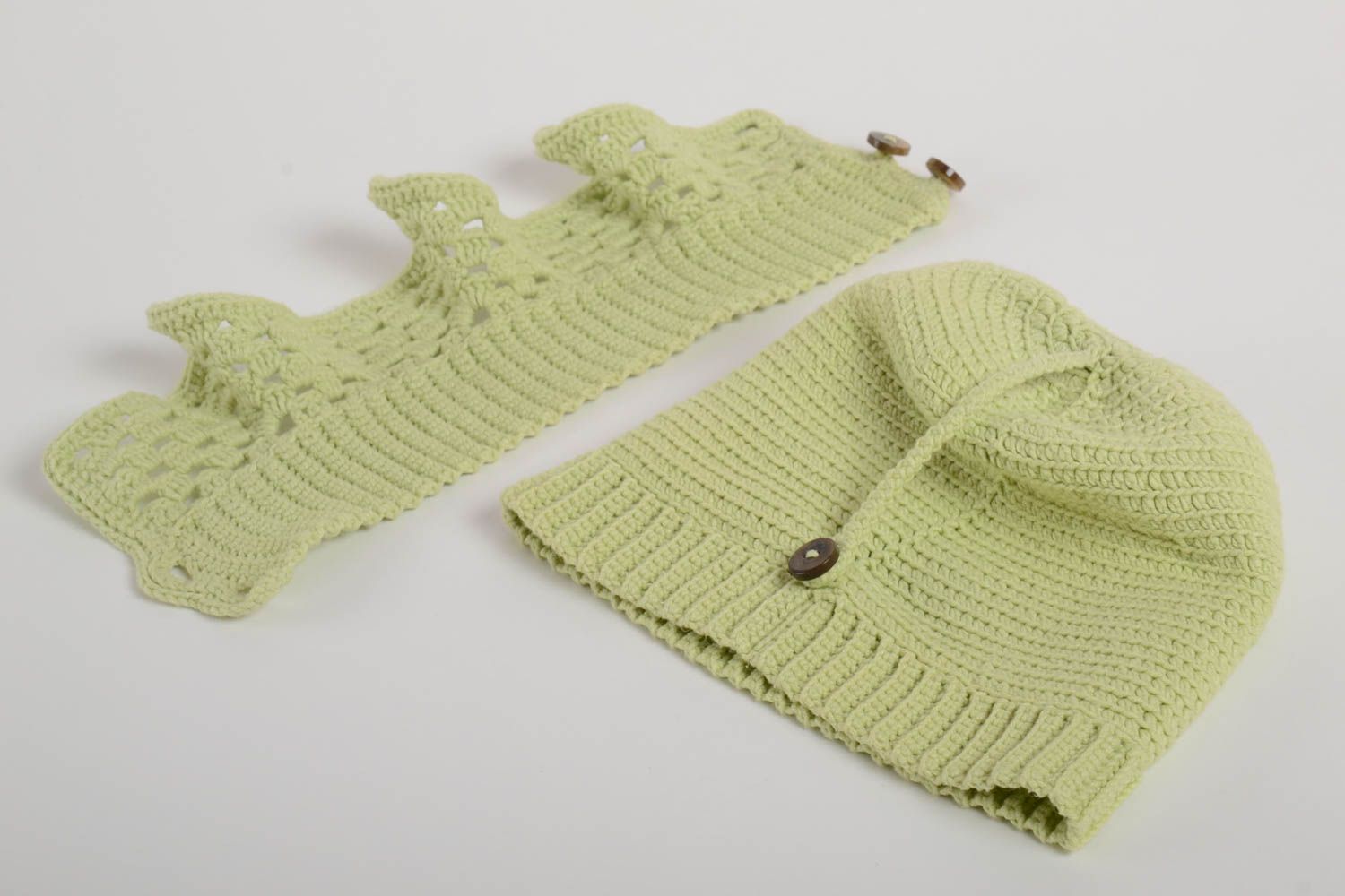 Bonnet tricoté fait main Col amovible Accessoire femme en coton vert mode photo 5