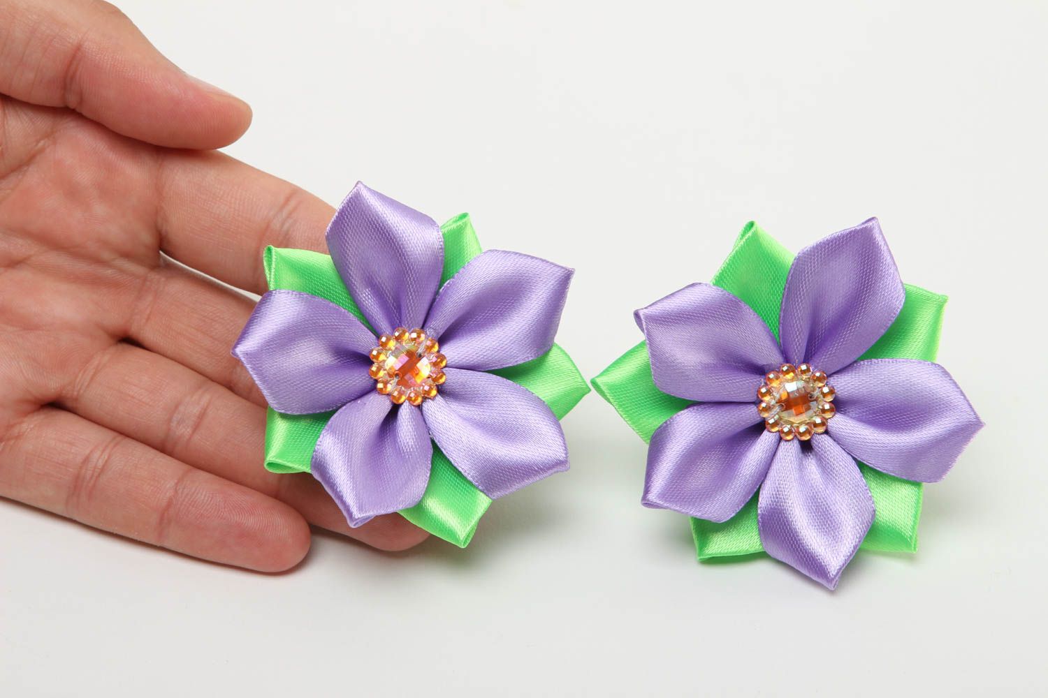 Handmade satin flower scrunchies for girls satin scrunchies hair accessories photo 5