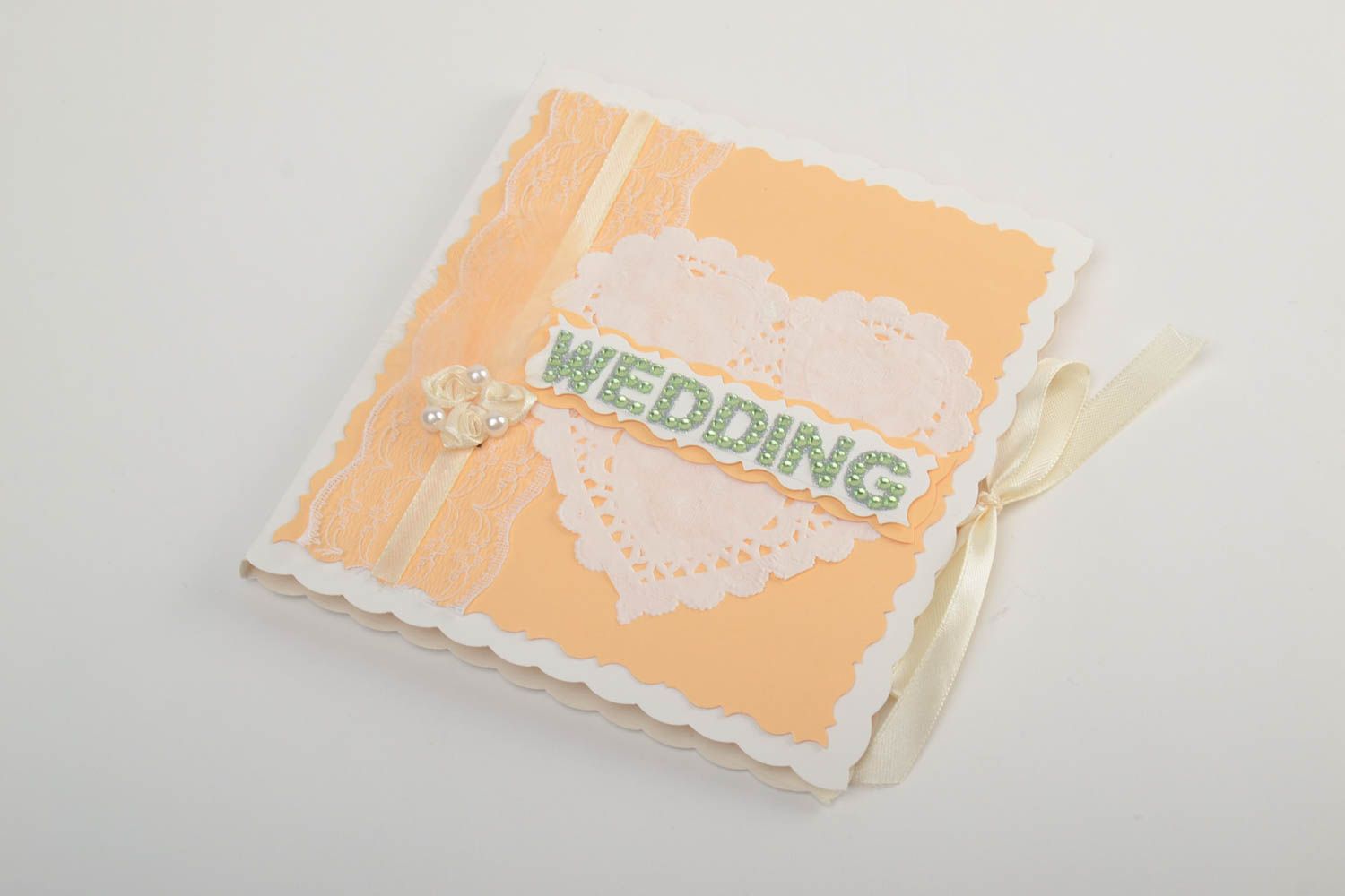 Pochette en carton pour disques vidéo de mariage faite main avec noeud en ruban photo 2