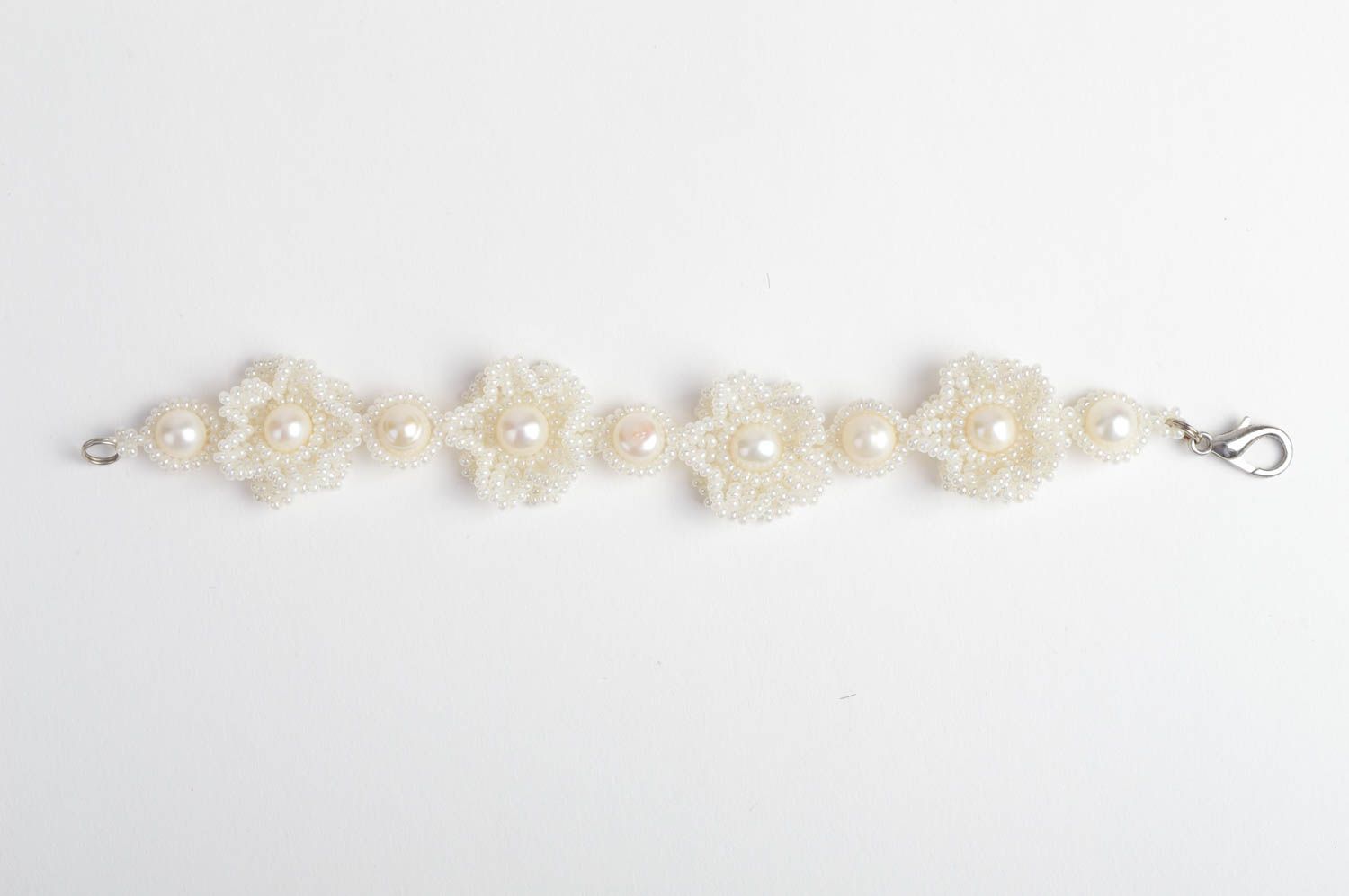 Seed beaded wedding bracelet with pearls unique designer accessory for bride photo 2
