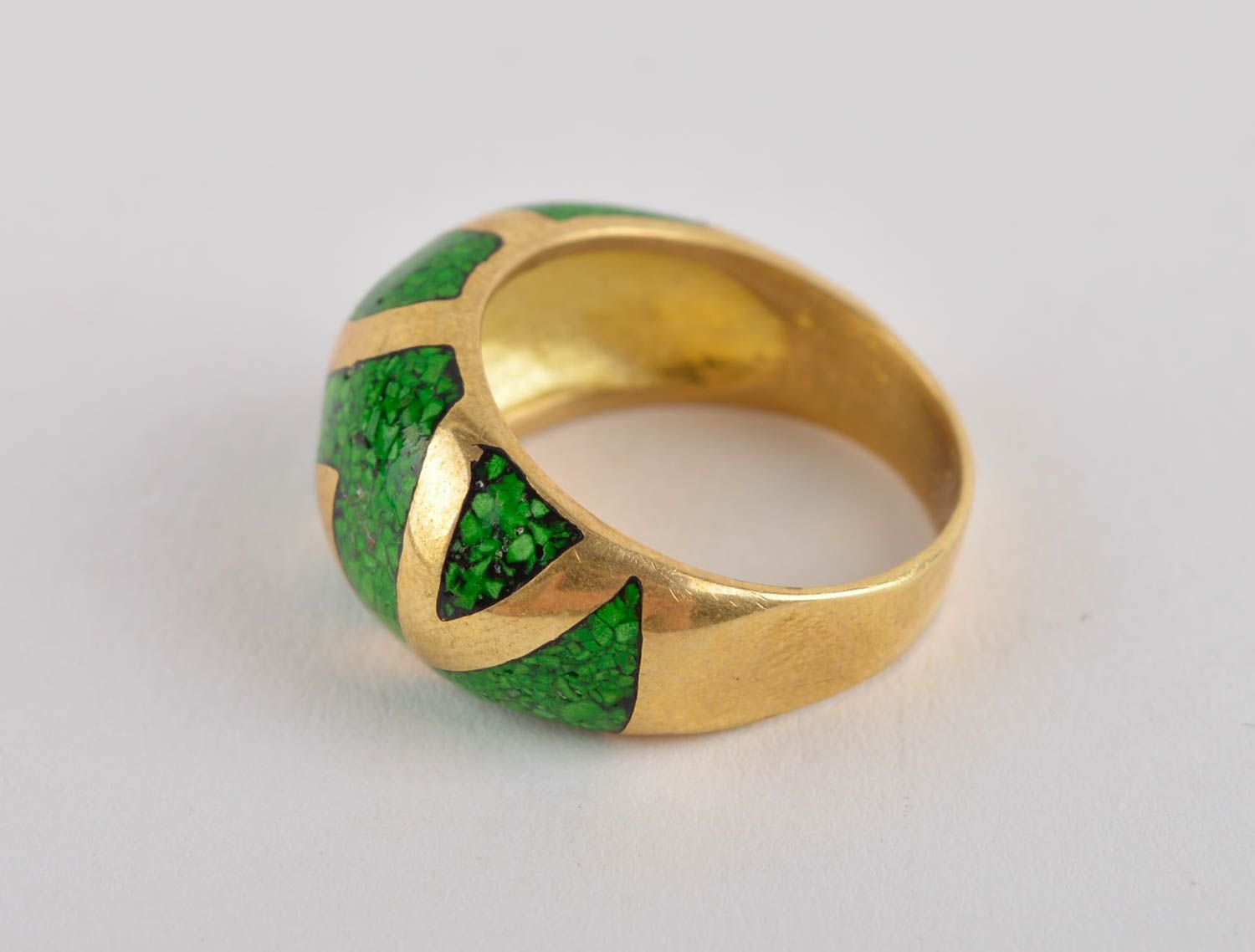 Кольцо ручной работы украшение из латуни модное кольцо зеленое с самоцветами фото 5