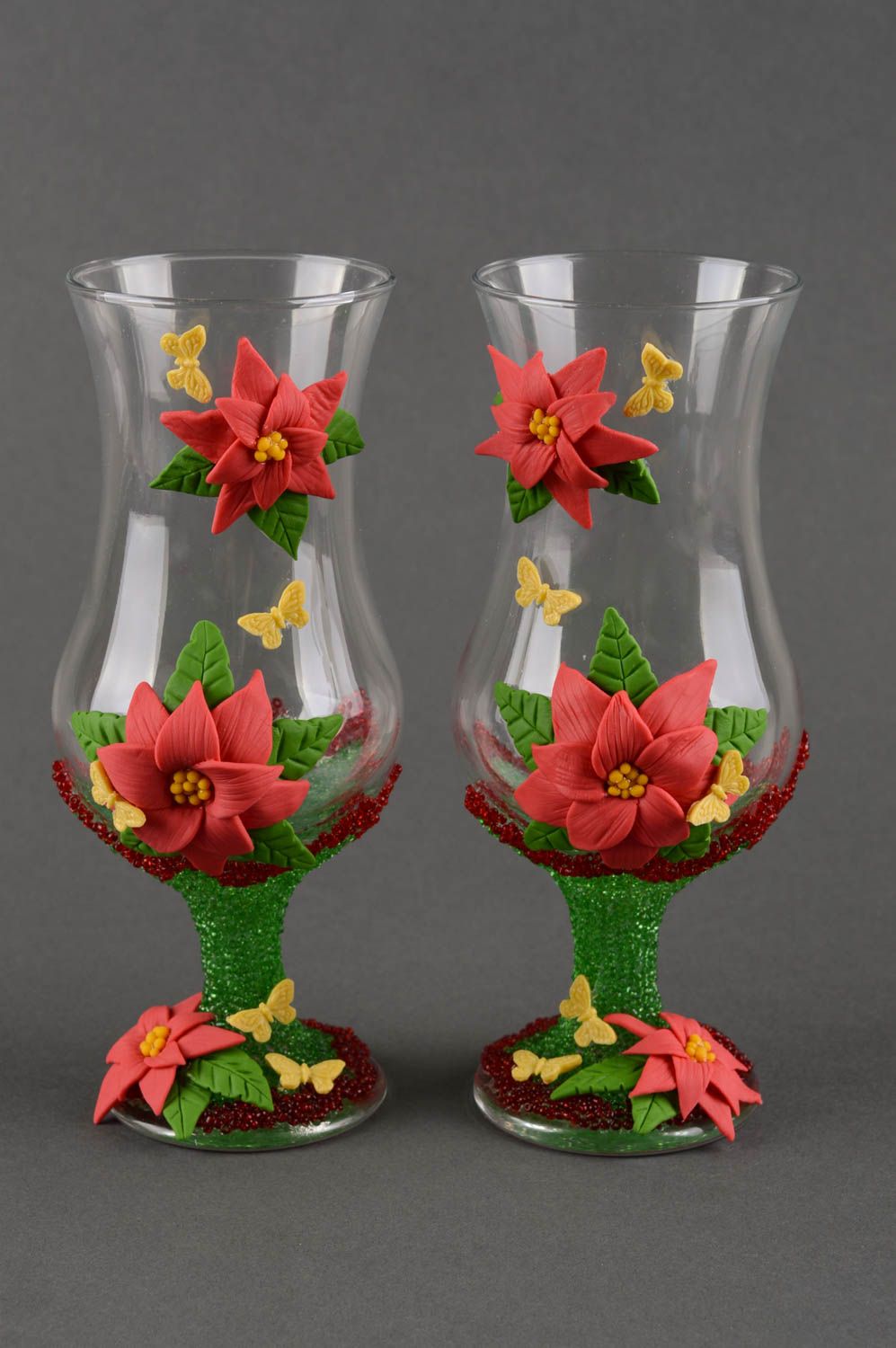 Свадебные бокалы изделия ручной работы авторские бокалы-вазы с цветами фото 2