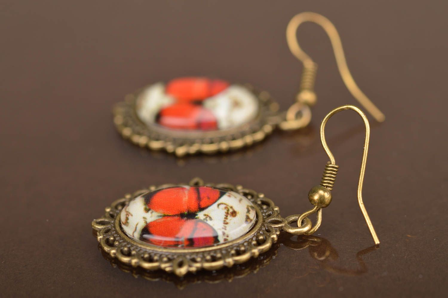 Beautiful handmade designer vintage metal earrings with butterflies print photo 4
