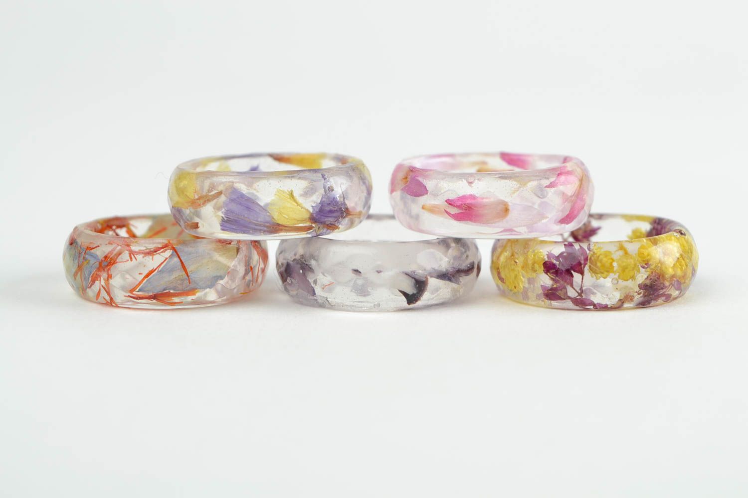 Женские кольца ручной работы украшения из эпоксидной смолы кольца с цветами 5 шт фото 3