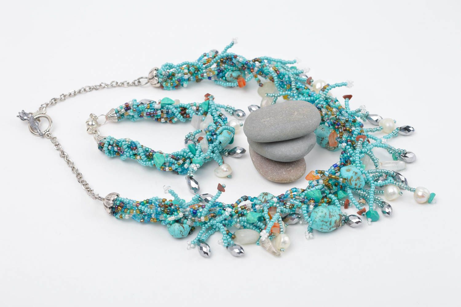 Parure de Bijoux en perles de rocaille faite main Accessoires mode turquoise photo 1