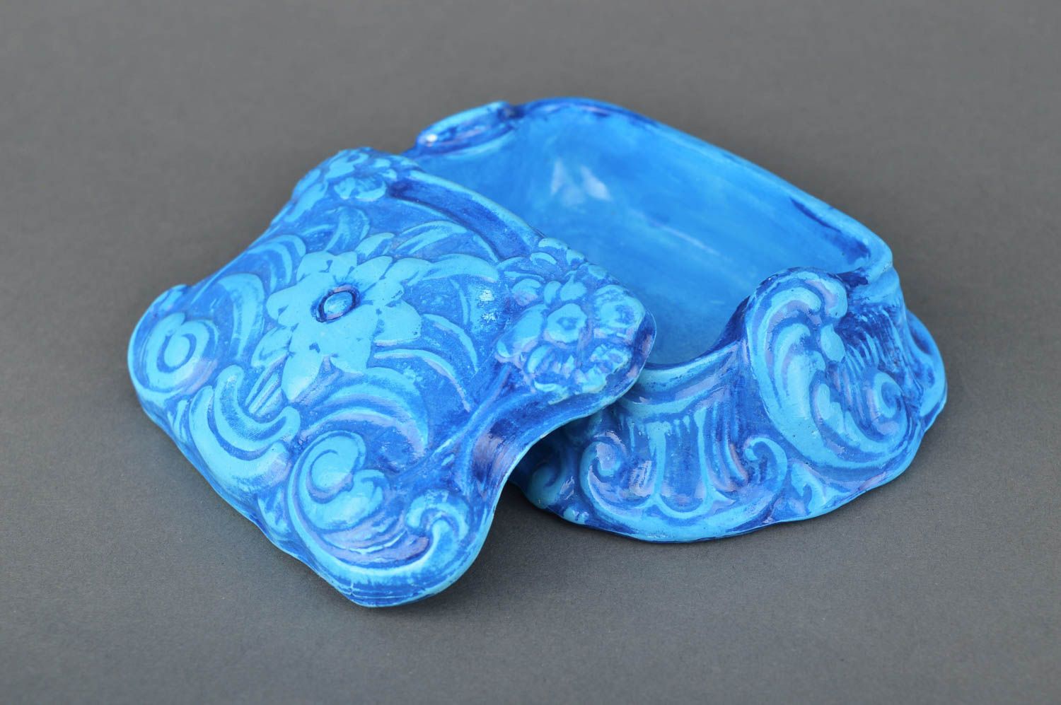 Шкатулка из гипса ручной работы винтажная шкатулка синяя подарок женщине фото 3