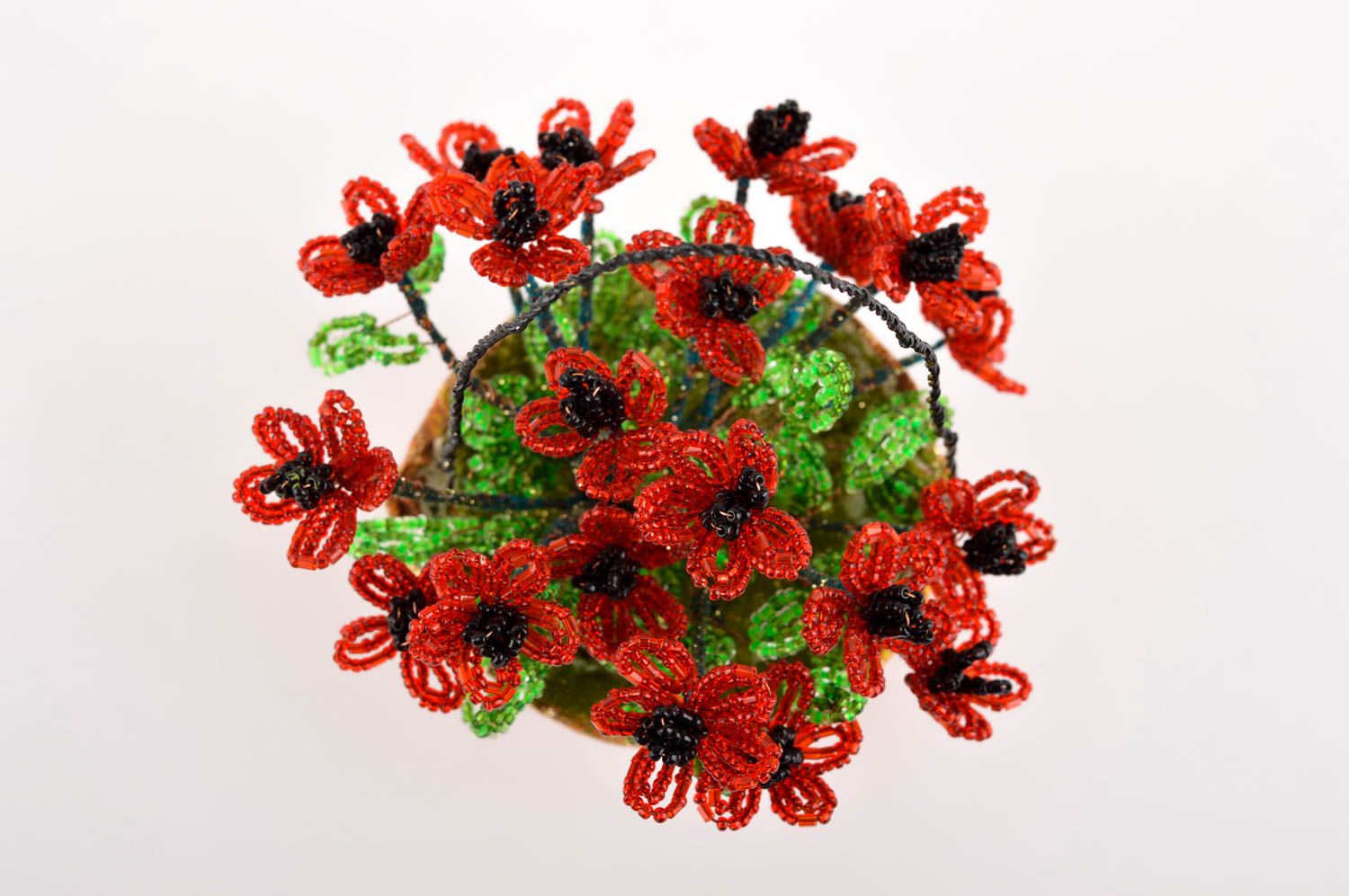 Цветы из бисера ручной работы композиция из бисера декор квартиры цветочный Маки фото 1