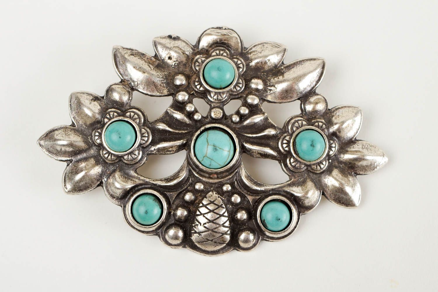 Broche hecho a mano con piedras de turquesa accesorio de moda regalo original foto 3