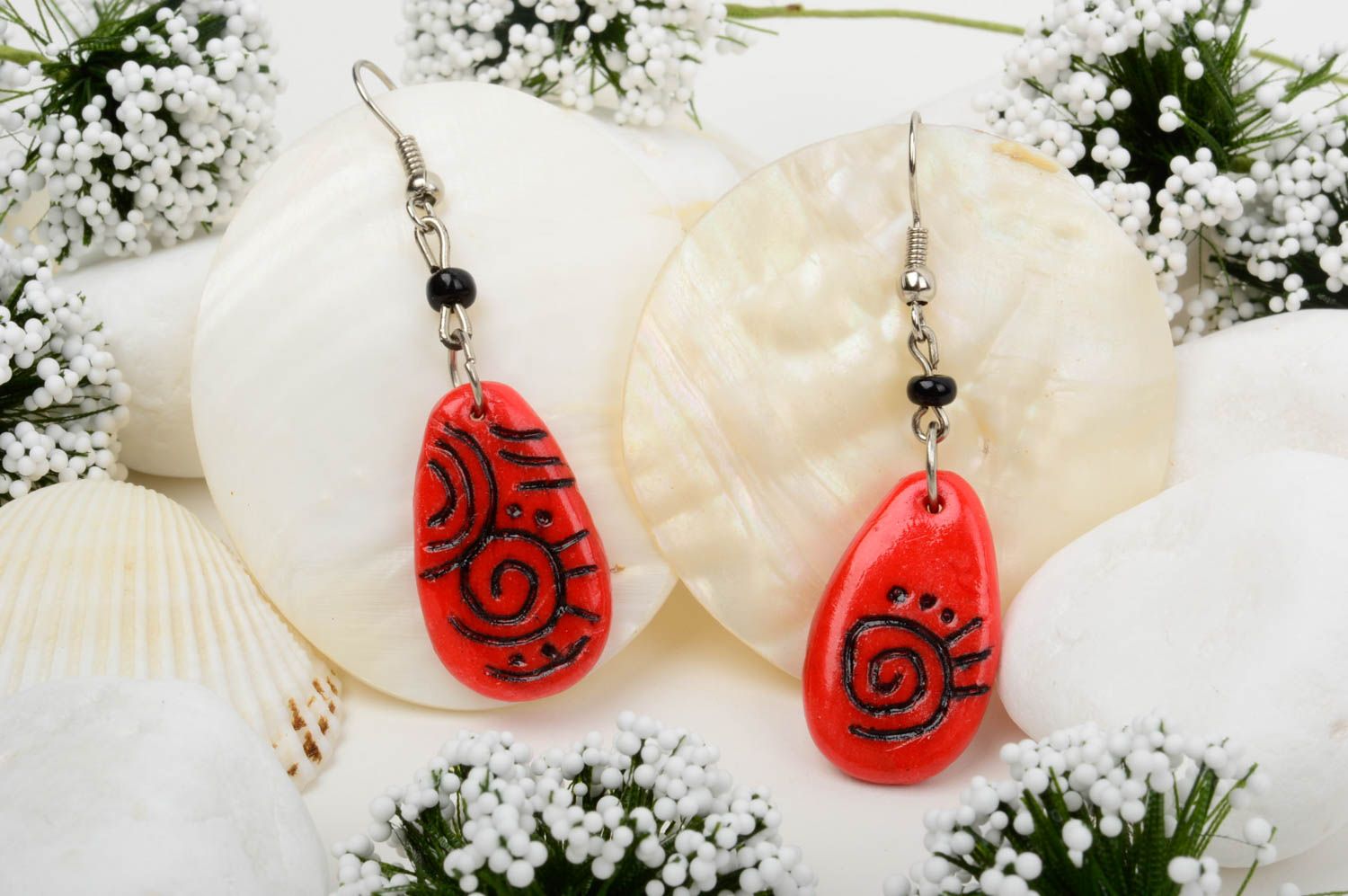 Handmade jewelry designer accessories polymer clay dangling earrings gift ideas photo 1