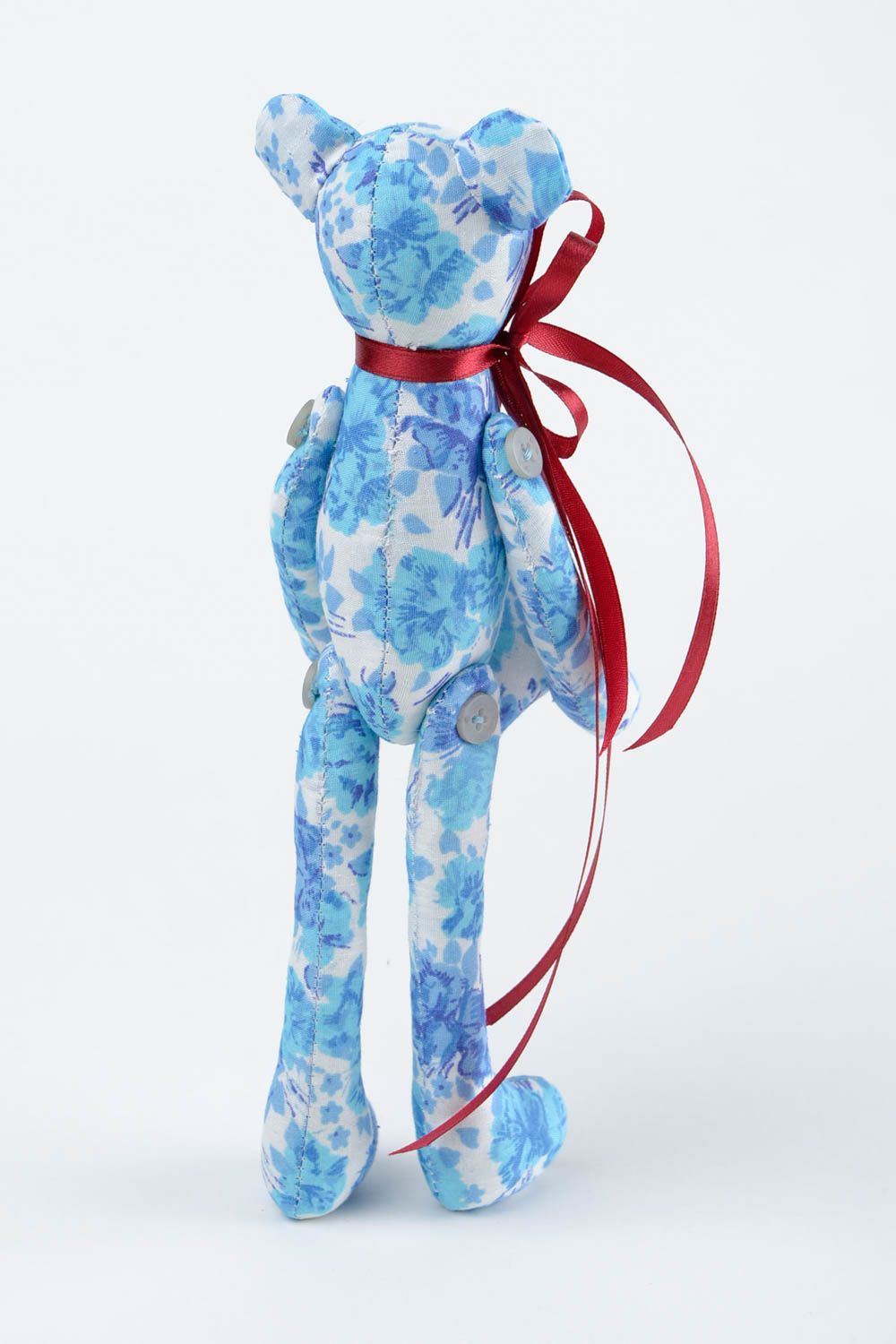 Jouet Ours en tissu de coton naturel fait main bleu avec coeur Cadeau enfant photo 5